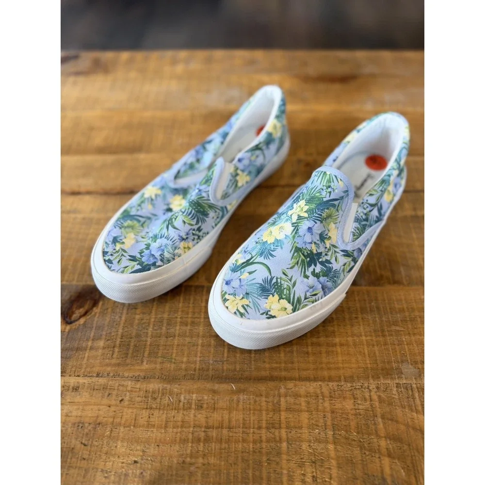 Tommy Bahama Ferris Floral Tropical Slip On Shoes Women's Sz 9.5M Lt Blue Canvas